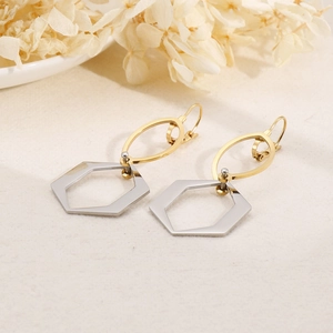 Boucles d'oreilles géométriques modernes ovales dorées et hexagones argentés