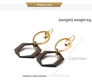 Détails des boucles d'oreilles en acier de 58mm avec pendentifs hexagonaux gris
