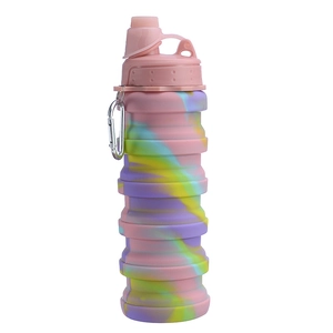 Eco-friendly collapsible silicone sports water bottle with rainbow gradient design