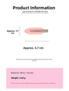 Detail showing pink matte acrylic hair clip size 5.7x1.7cm with alloy duckbill clip