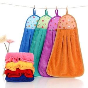 Soft coral fleece hanging hand towels with fruit patterns and high absorption material