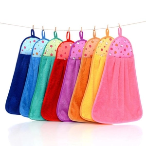 8-piece set of hanging coral fleece hand towels with colorful fruit pattern loops
