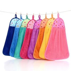 8-piece set of hanging coral fleece hand towels with colorful fruit pattern loops