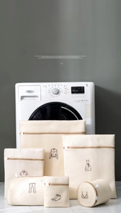 Detailed set of thick mesh laundry bags with embroidery for sorting and washing clothes