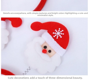 Detail of Santa Claus headband with snowflake print felt and 3D metal spring decor
