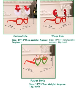 Detailed size specifications for Santa Claus, reindeer antlers, and heart glasses frames