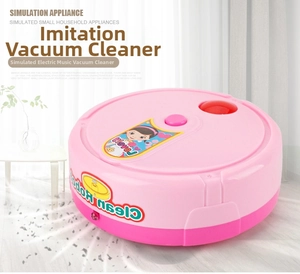 Pink electric toy vacuum cleaner with music and cartoon stickers for children roleplay