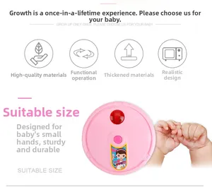 Pink toy vacuum cleaner for kids with easy-to-press button and durable materials