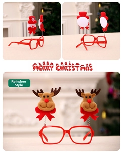 Detail of Christmas glasses featuring festive reindeer and snowman designs with spring decor