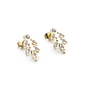 Stainless Steel Leaf Stud Earrings Rhinestone Inlaid Plant Branch Style Elegant Fashion Jewelry For Women