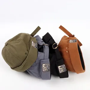 Retro canvas docker caps with denim supplies patch and adjustable metal buckle
