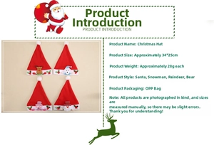 Christmas hat set with Santa, Snowman, Reindeer, and Bear designs, 34x25cm size details