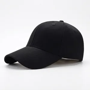 Classic black six-panel cotton twill baseball cap with curved brim and solid structured design