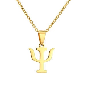 Gold stainless steel Psi symbol necklace for women with minimalist greek pendant design