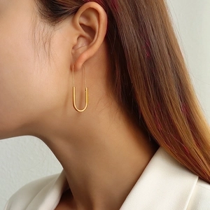 Minimalist Paperclip U-Shaped Dangle Earrings 18K Gold Plated Titanium Steel Geometric Long Drop Jewelry For Women