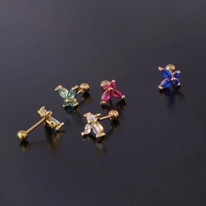 Colorful butterfly zircon ear studs in gold-plated stainless steel with screw ball backs