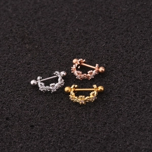 U-shaped stainless steel zircon flower ear studs in silver gold and rose gold finishes