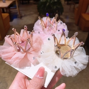 Simpatiche mollette a corona per bambine con tulle e strass in rosa e bianco