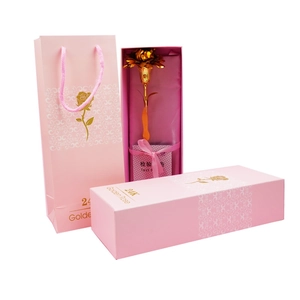 24K Gold Foil Rose gift set in pink presentation box with matching handbag and certificate