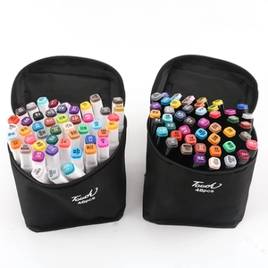 Two 48-color professional dual-tip marker sets in black zippered bags with color coding