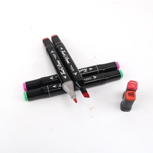Close-up of TouchRaven dual-tip markers showing Broad and Fine tips with color codes