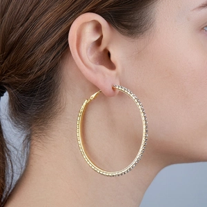 Exaggerated gold large hoop earrings for women with sparkling pavé crystals