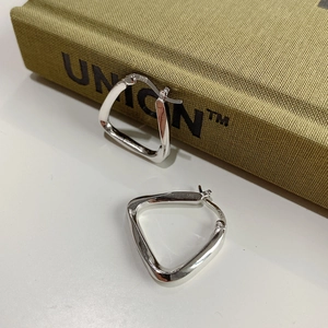 Polished 925 sterling silver geometric triangle hoop earrings with a modern twisted design