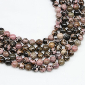 Natural Black Line Rhodonite Round Beads For DIY Jewelry Making Bracelet Necklace Accessories Polished Loose Stone Beads