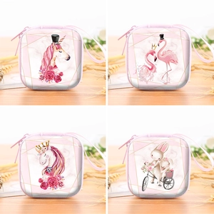 Pink marble tinplate square coin purse with unicorn and flamingo illustrations