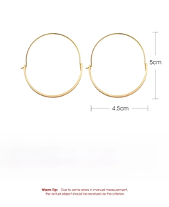 Detailed size specifications for minimalist 5cm gold-tone alloy geometric hoop earrings
