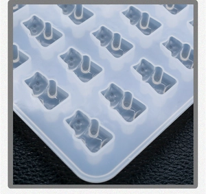 Close-up of translucent silicone mold with multiple cute standing cat shaped cavities