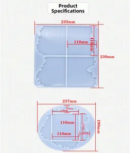 Detailed dimensions of square and irregular wave resin molds for DIY coasters