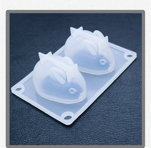 Detailed macro of a 3D rabbit-shaped silicone mold with two cavities for jelly making