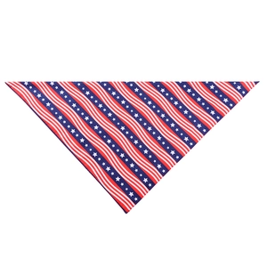 Flat lay detail of American flag style pet bandana with star and stripe patterns