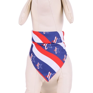 Detail of American flag pattern pet bandana on a dog model for Independence Day
