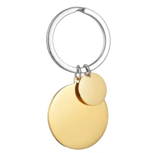 Polished stainless steel double circle pendant keychain in gold and silver finish