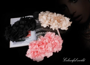 Chic 3D chiffon floral clutch bags in black, beige, and pink for formal evening events