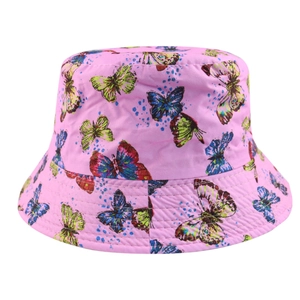 Chapeau de soleil rose pour femme avec imprimé papillon et bord renforcé cousu