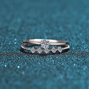 925 Sterling Silver Moissanite Ring Set For Women Six Prong Round Cut Engagement Wedding Stackable Rings Jewelry