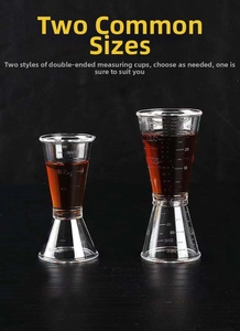 Dual-sided PC resin jigger set with clear measurement scales for bar and milk tea use