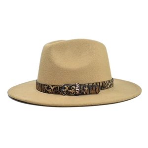Chapeau Fedora Classique Feutre De Laine Large Bord Avec Ceinture Imprimé Léopard Boucle Métal Western Vintage Unisexe Hiver