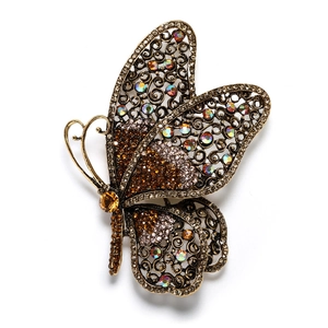 Exquisite Schmetterlingsbrosche mit Vintage-Gold-Filigran und bunten Strasssteinen