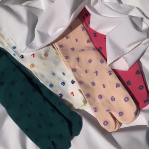 Pack of four Japanese style tabi split-toe socks in dark green, beige, pink and rose red