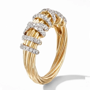 Elegant geometric gold and silver mixed metal ring with sparkling diamond accents