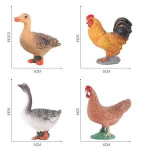 Realistic plastic poultry animal figures set including duck, rooster, goose and hen models