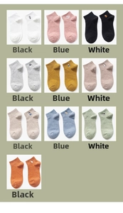 Detail of colorful cotton ankle socks with cute animal embroidery and ribbed texture