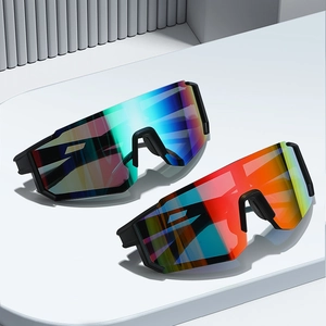 Futuristic outdoor sports sunglasses with colorful mirrored lenses and black frames