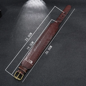 Detailed size specifications for a brown leather bracelet with brass buckle dimensions