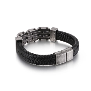 Men's punk braided leather bracelet with vintage magnetic clasp shown in 45-degree angle