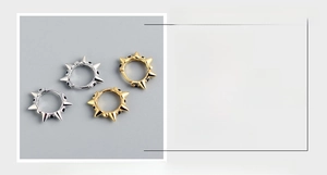 Detail view of S925 sterling silver rivet hoop earrings with precise size dimensions